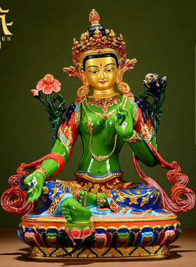 藏村绿度母铜像家用台湾铜像手工彩绘佛事用品铜器随身佛度母摆件