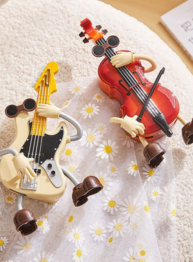 手摇八音盒女孩闺蜜生日礼物小提琴吉他模型桌面装饰摆件
