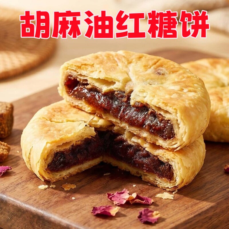 内蒙古红糖玫瑰饼胡麻油制作烧饼锅盔酥皮掉渣饼糖火烧焙子早餐饼