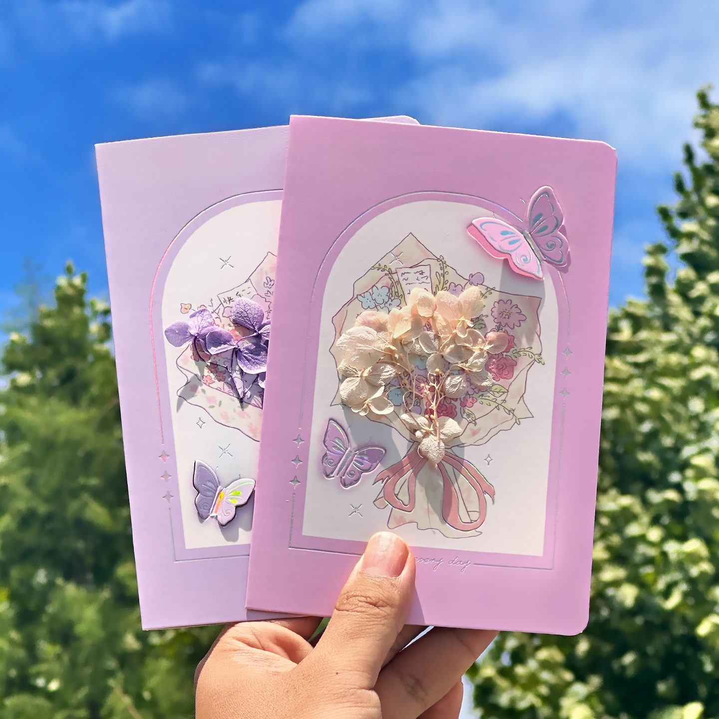 大角色满目芳菲小两折贺卡礼物立体蝴蝶闺蜜生日高颜值两折贺卡立体花束祝福卡学生教师节送礼物创意留言贺卡