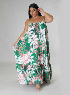 2024 off shoulder plus size printed camisole dress