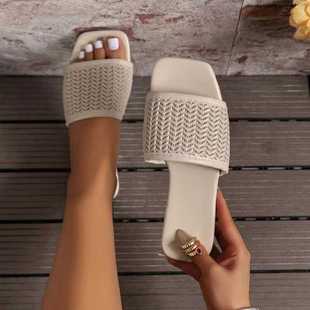 flat beach bottomed embossed sandals woven 2024