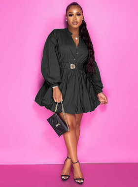 2024stand collar half cardigan long sleeved waist tied dress