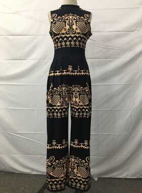 2024 casual straight jumpsuit slim fit printed pants