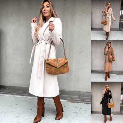 2024 Woolen Coat Fashion V-neck Strap Coat