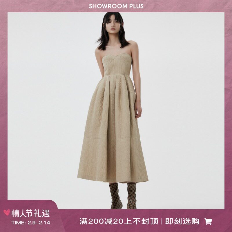 SHOWROOMPLUS 春季抹胸小众高级感连衣裙女长款收腰高端礼服裙子