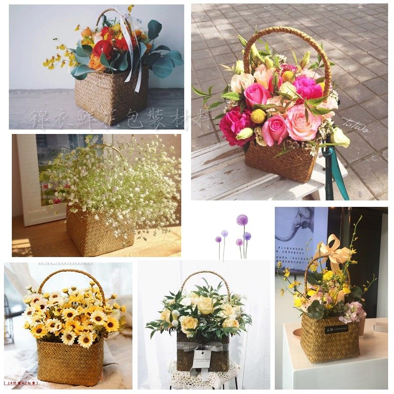 正方形海草編手提籃手工編織收納籃鮮花包裝材料花籃文藝特惠在類目 鮮花速遞/花卉仿真/綠植園藝, 花瓶/花器/花盆/花架（新）, 花籃中 - 來自Buy2taobao.com提供專業的淘寶代購服務