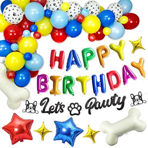 paw print balloon garland kit  rainbow puppy themed birthday