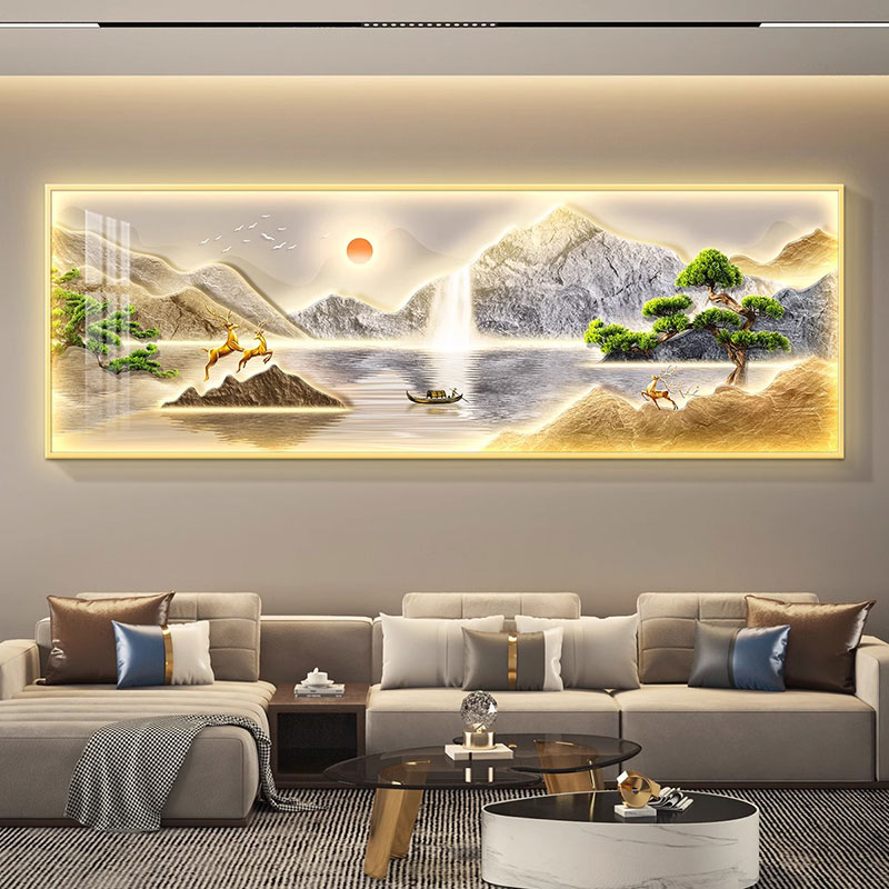 旭日东升山水画LED带灯客厅挂画