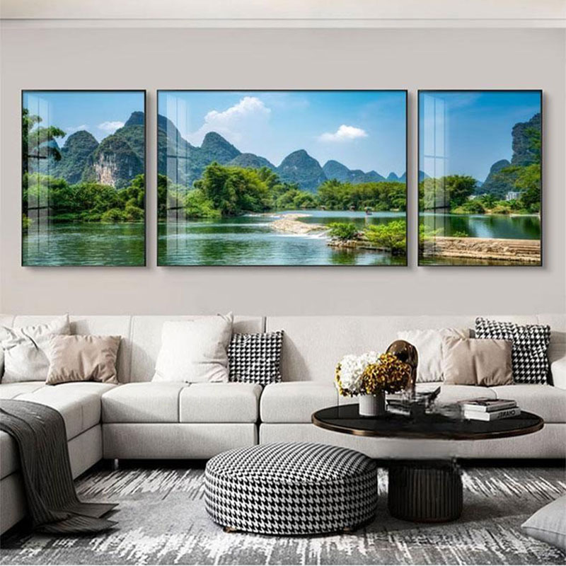 山水风景画客厅装饰画大气沙发背景墙挂画现代简约靠山风水画壁画