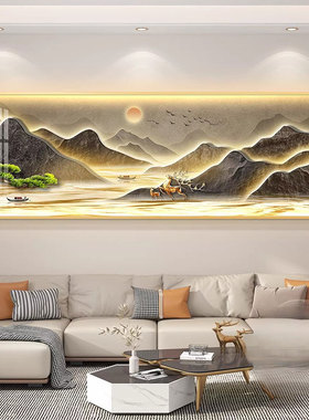 流水生财山水画 画客厅LED壁灯画 画装饰画 画新款沙发背景墙挂画