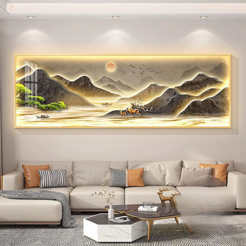 流水生财山水画 画客厅LED壁灯画 画装饰画 画新款沙发背景墙挂画