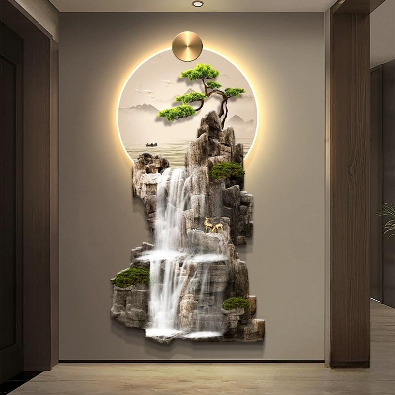 流水生财入户玄关LED灯高端壁画