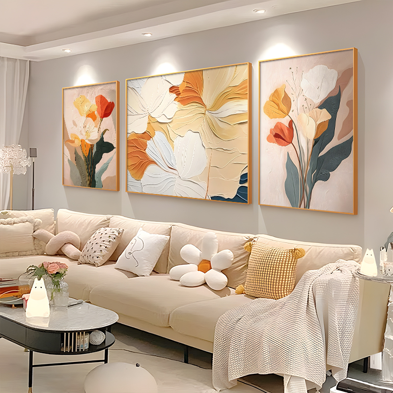 奶油风花卉抽象高级感客厅沙发画