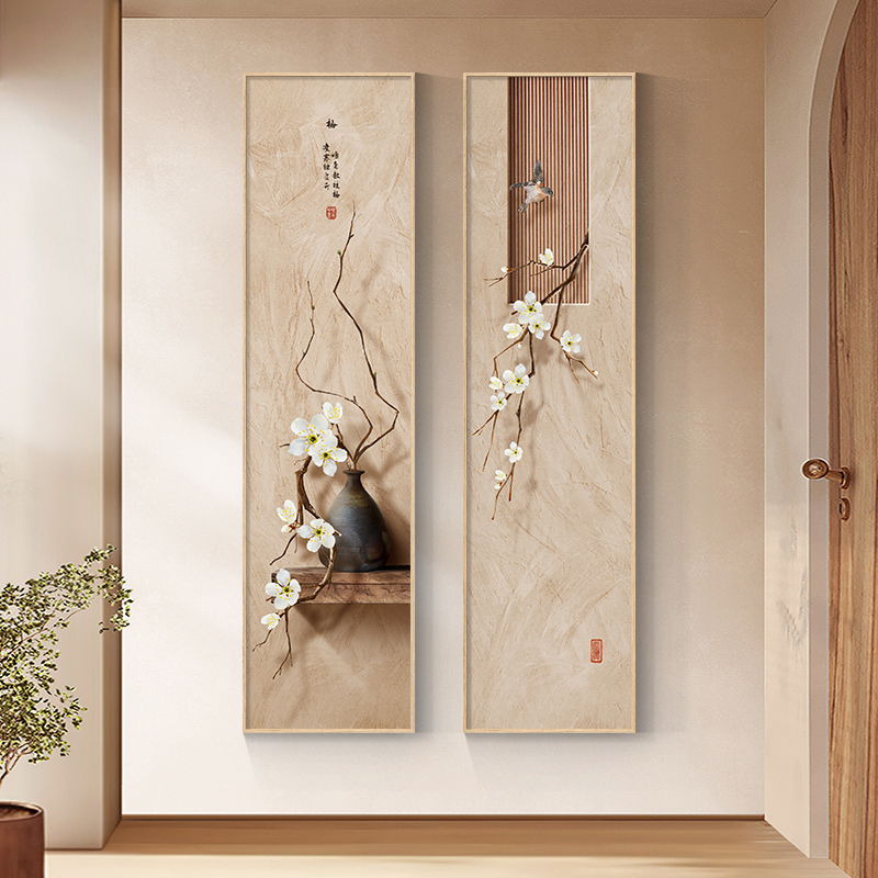 新中式客厅墙面装饰画四联茶室沙发背景墙挂画高级玄关画过道壁画