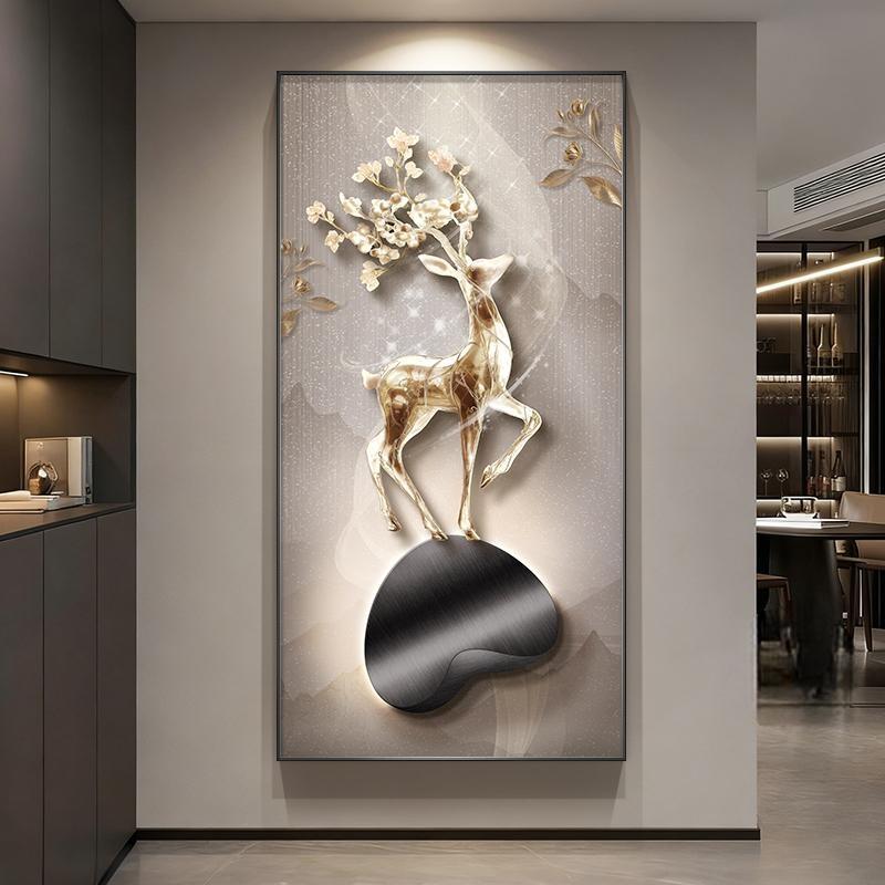 现代轻奢玄关装饰画高级感走廊过道挂画高档立体画入户正对门壁画图片