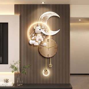 暴力熊轻奢客厅电视背景墙装饰画高级感创意钟表挂画时钟餐厅壁灯