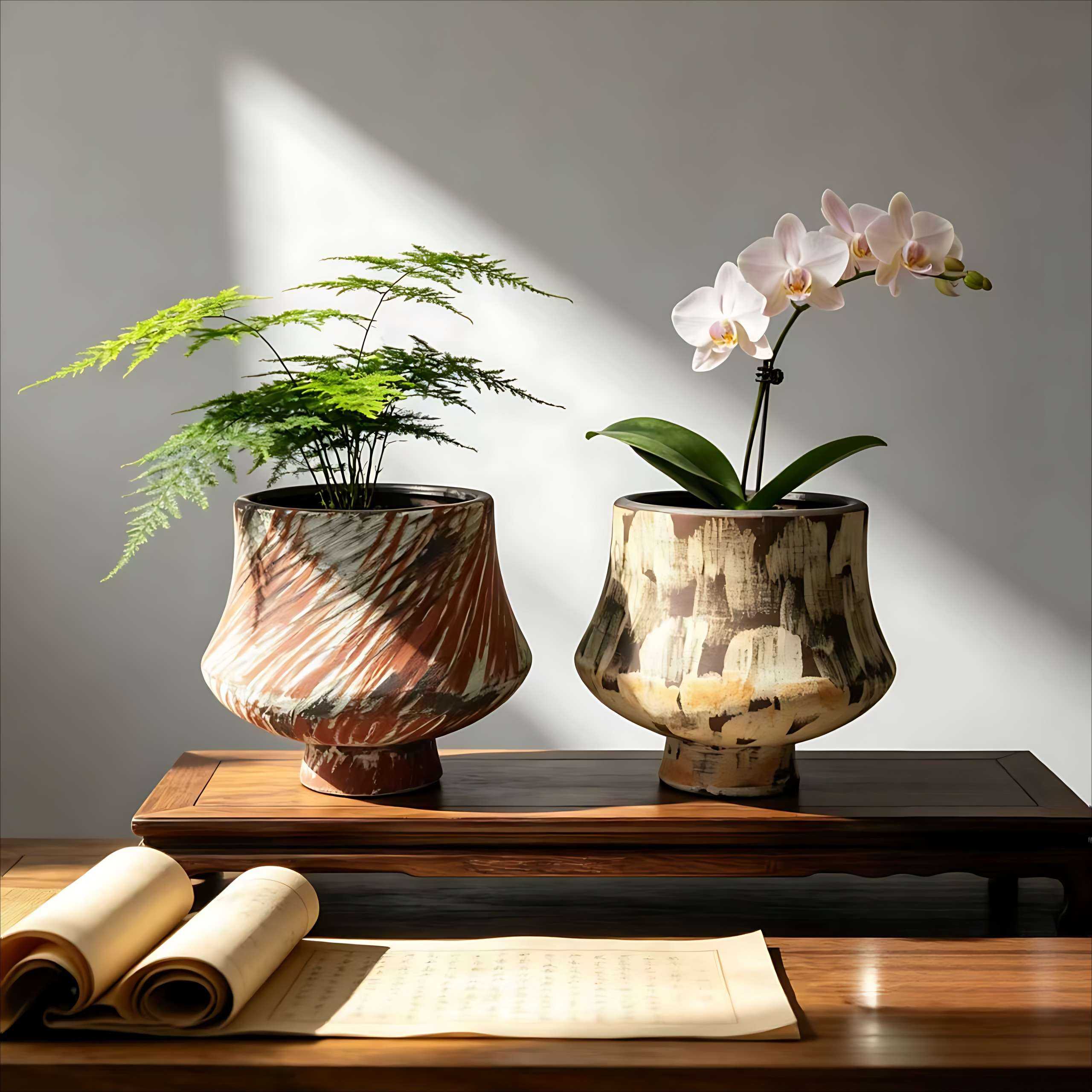 景德镇侘寂风手工粗陶花盆复古