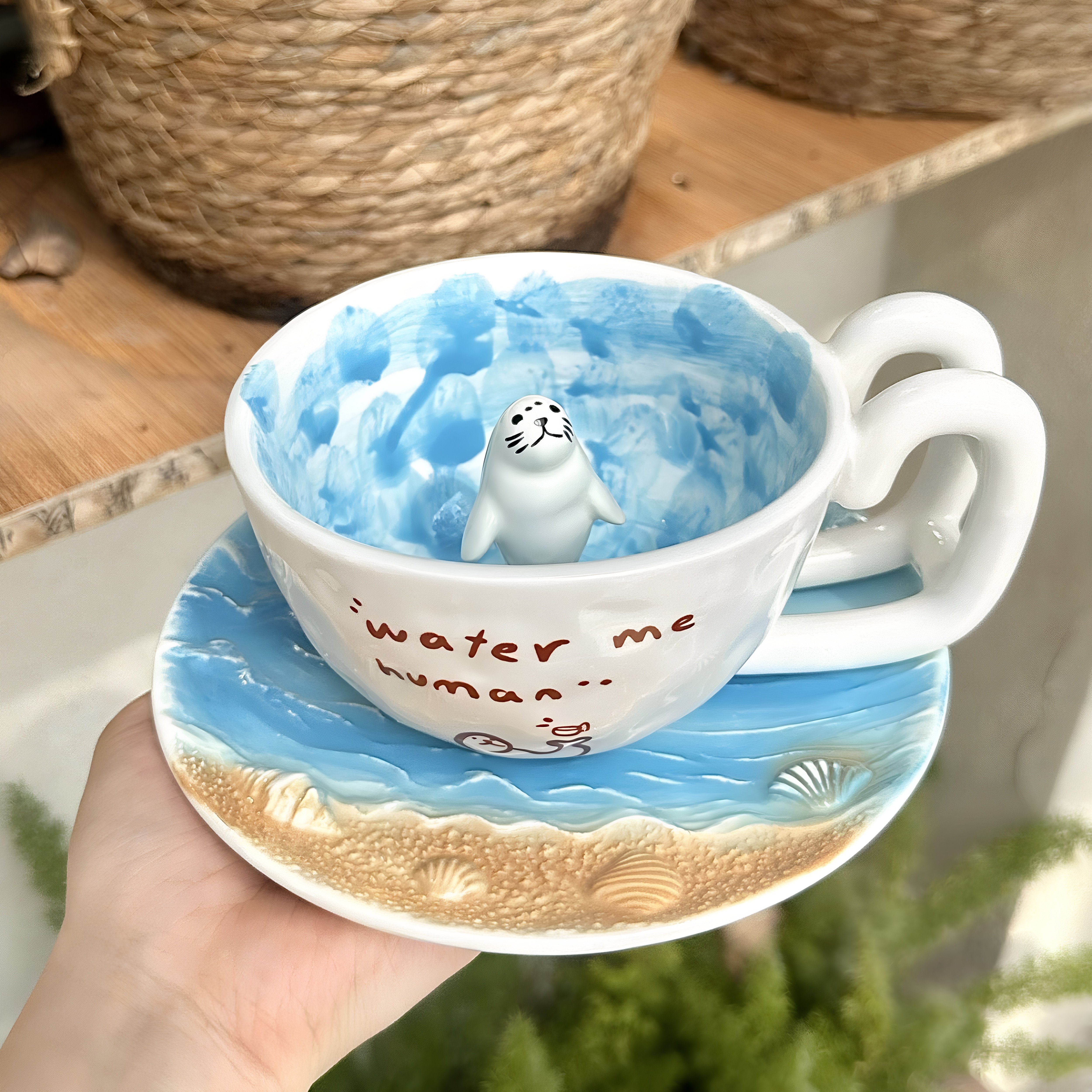 泳池里的海豹马克杯陶瓷水杯