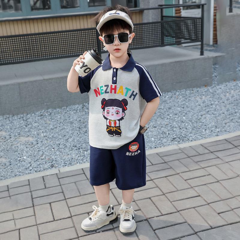 高档爱及贝贝潮牌屋怡男童夏装短袖套装2025新款哪吒服装儿童运动