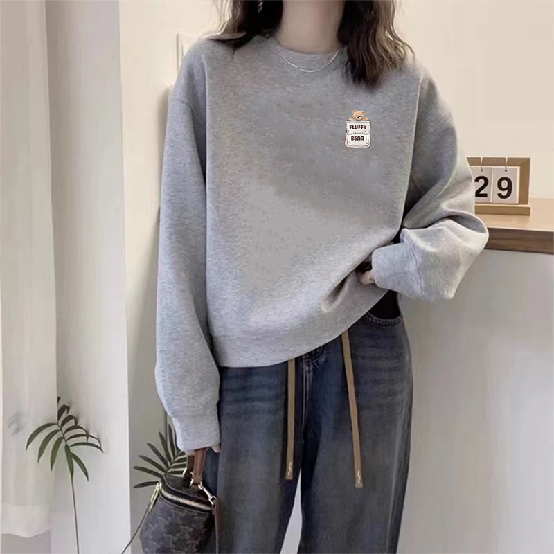 美式套头正肩华棉卫衣女加绒加厚宽松无帽上衣休闲百搭秋冬季外套