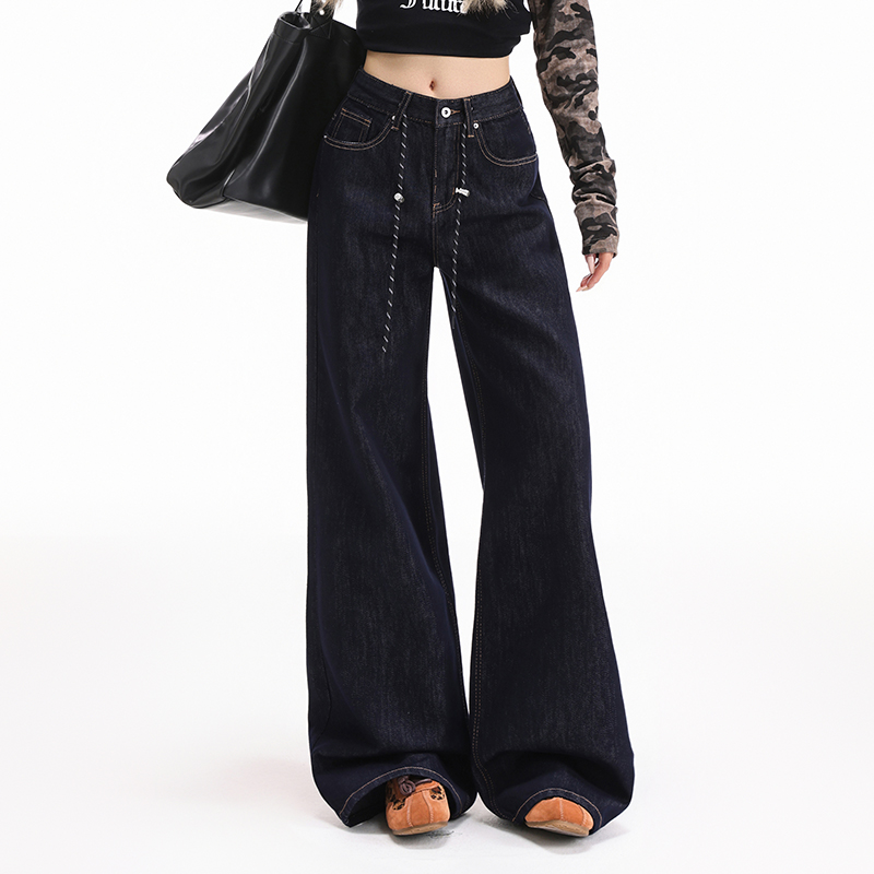 2025秋季新款版型超好看美式阔腿牛仔裤女复古宽松垂感拖地长裤子
