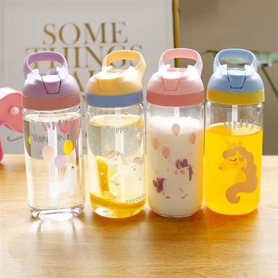 粉红豹玻璃水杯女耐高温大容量带吸管高颜值网红带提手便携随手杯