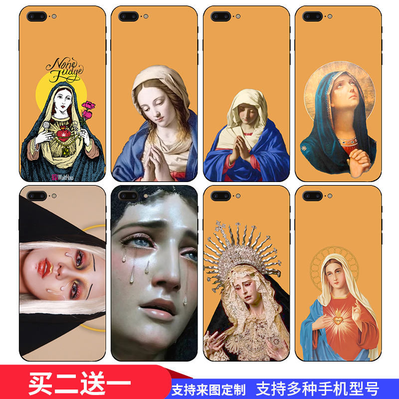 哭泣的圣母适用苹果iphonex6s流泪11小米8vivo华为oppo磨砂手机壳