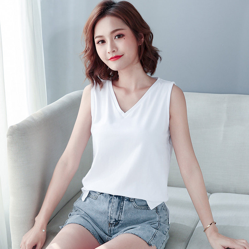白色纯棉宽松V领吊带背心女内搭