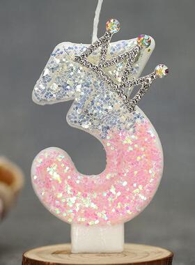 ins风生日派对渐变色公举皇冠生日创意数字蛋糕装饰蜡烛配件插件