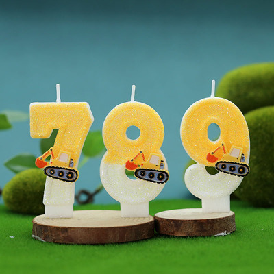 新款创意工程车挖掘机数字蜡烛