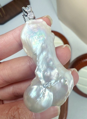 一物一拍51mm巨无霸绝品收藏银蓝光大巴洛克天然珍珠吊坠项链