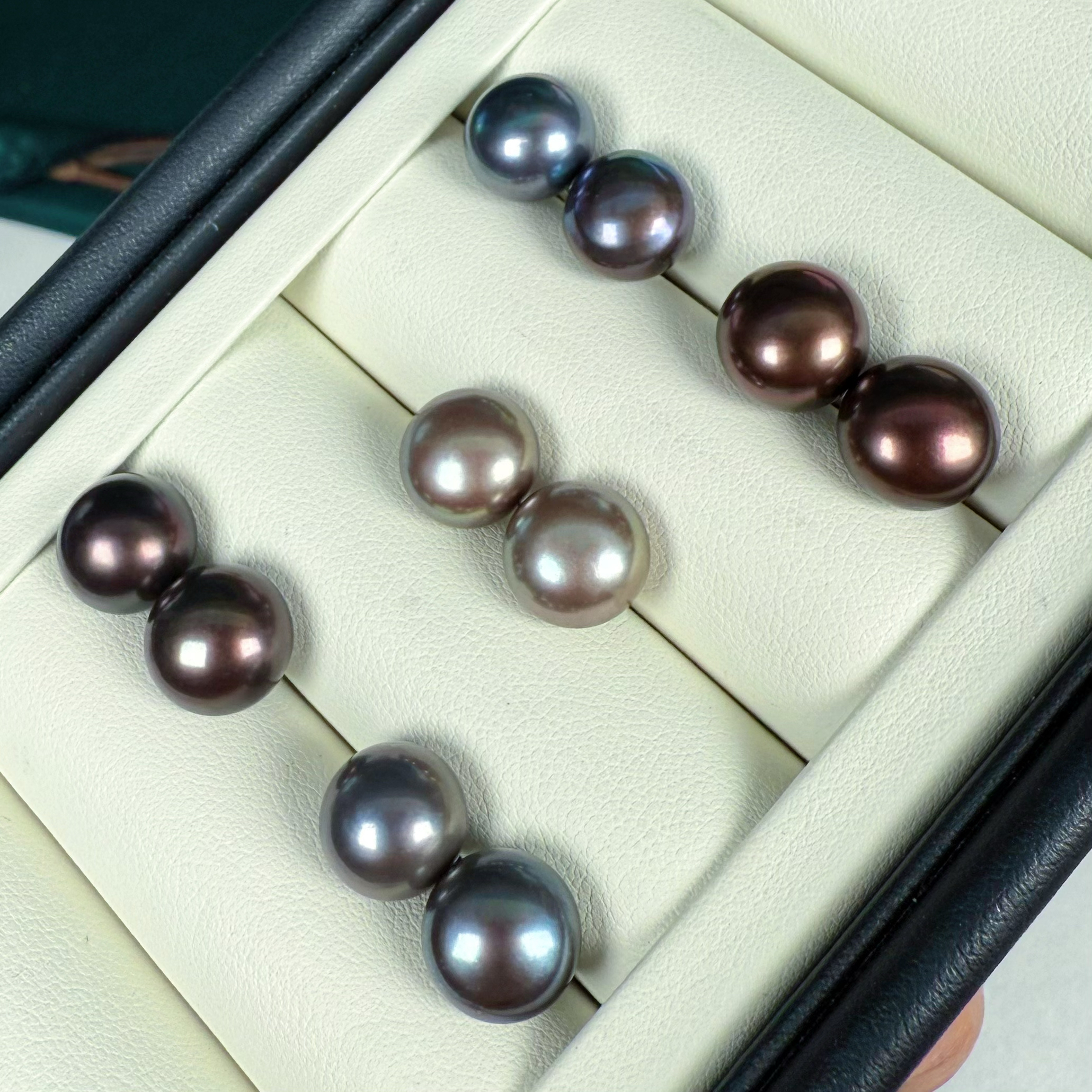 大尺寸10mm孔雀蓝炫彩绿铂金灰纯天然淡水珍珠925纯银耳钉耳环