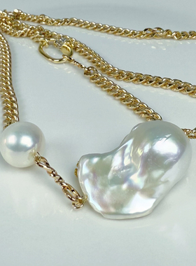 小众设计款镜面极光冷白大巴洛克纯天然淡水珍珠项链