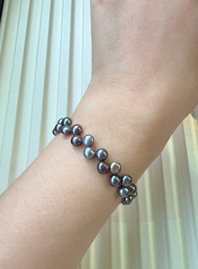 蕾丝款强光无瑕炫彩天然珍珠无核馒头珠手链有延长链