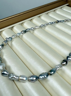 极光大溪地Keshi无核黑珍珠纯天然海水珍珠项链串珠