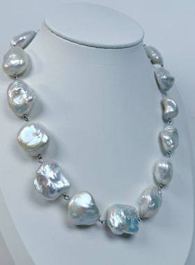 一物一拍巨无霸冷白蓝光大石头异形巴洛克纯天然淡水珍珠项链串珠