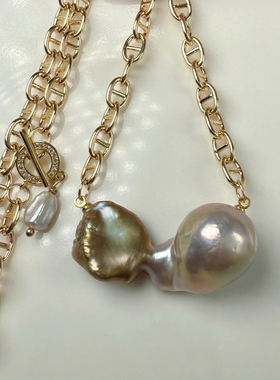 一物一拍天然珍珠强光绿光蝴蝶结大巴无核碎银子猪鼻项链毛衣链