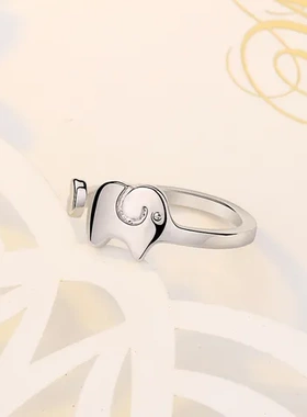 鼻子戒指手工设计银饰品动物小象指环巧兰轩女款开口大象韩版