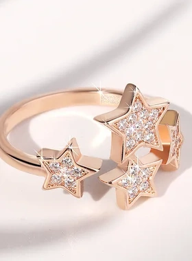 星空五角星巧兰轩指环戒指仿纯银星连星女式款手饰品韩版时尚