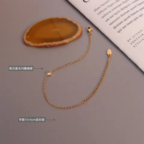 手链单钻手饰18k金镶嵌钻石不掉色ins风钛钢欧美bracelet