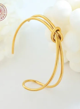 一件饰品戒指开口手镯手饰流行ins双层线条扭线钛钢欧美打结