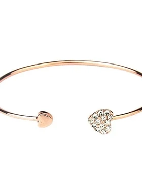 饰品双桃心心形手镯手环手链开口爱心镀金满钻手表配饰韩版高级感