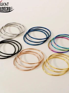 跨境首饰 18K真空镀金多层多色68*3mm圆形素圈钛钢手镯