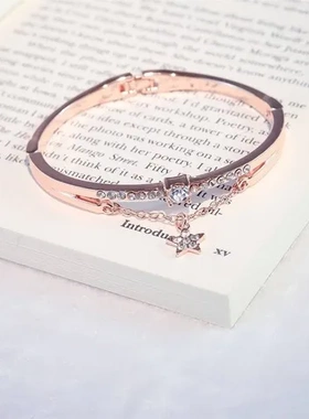 网红高级感女镶钻玫瑰金手镯ins饰品五角星手链气质小众百搭星星