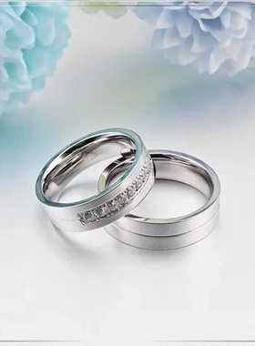 订婚手饰结婚镶钻情侣对戒不锈钢镜面情侣镀18K金亚马逊