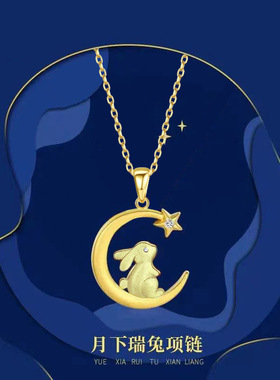 中国风新款瑞兔吊坠月亮灵动萌兔项链个性时尚甜美可爱兔子锁骨链