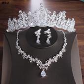婚纱礼服套链厂家 新娘皇冠项链耳环三件套结婚发饰 新款 韩式