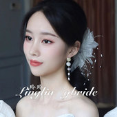 婚纱白色花朵头饰新娘发饰仙女森系简单大气发夹结婚礼服盘发配饰