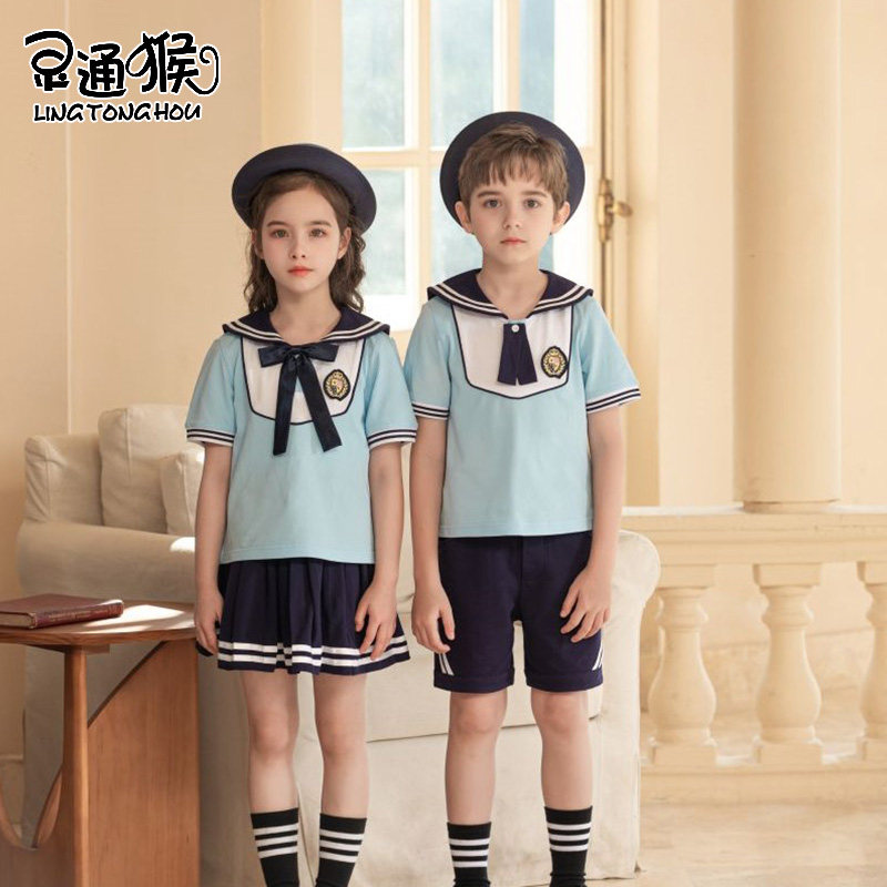 幼儿园毕业照服装园服夏装英伦学院风校服夏天短袖儿童海军风套装